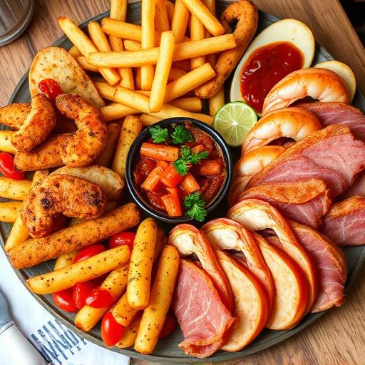 Mesa generosamente servida con una variedad de tapas espa&radic;&plusmn;olas, incluyendo patatas bravas, gambas al ajillo y jam&radic;&ge;n ib&radic;&copy;rico.